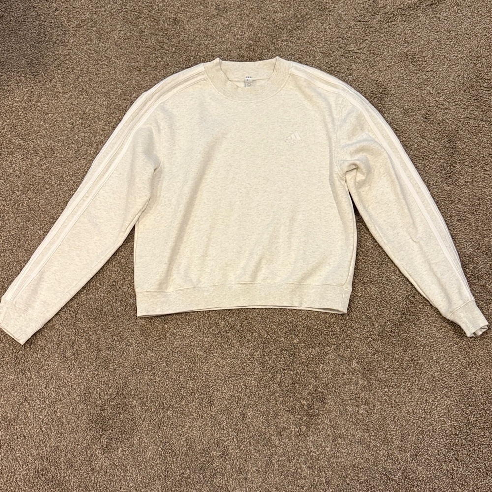 Adidas Light Gray/Beige Sweatshirt with White Stripes